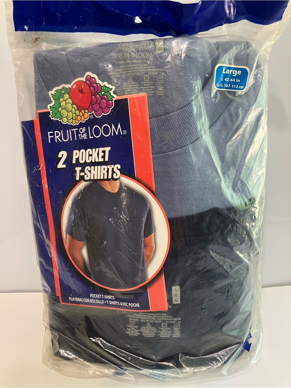 2004 Fruit Of The Loom Pocket T-Shirt Shirt - 2 Pack Light Blue And Navy Size L